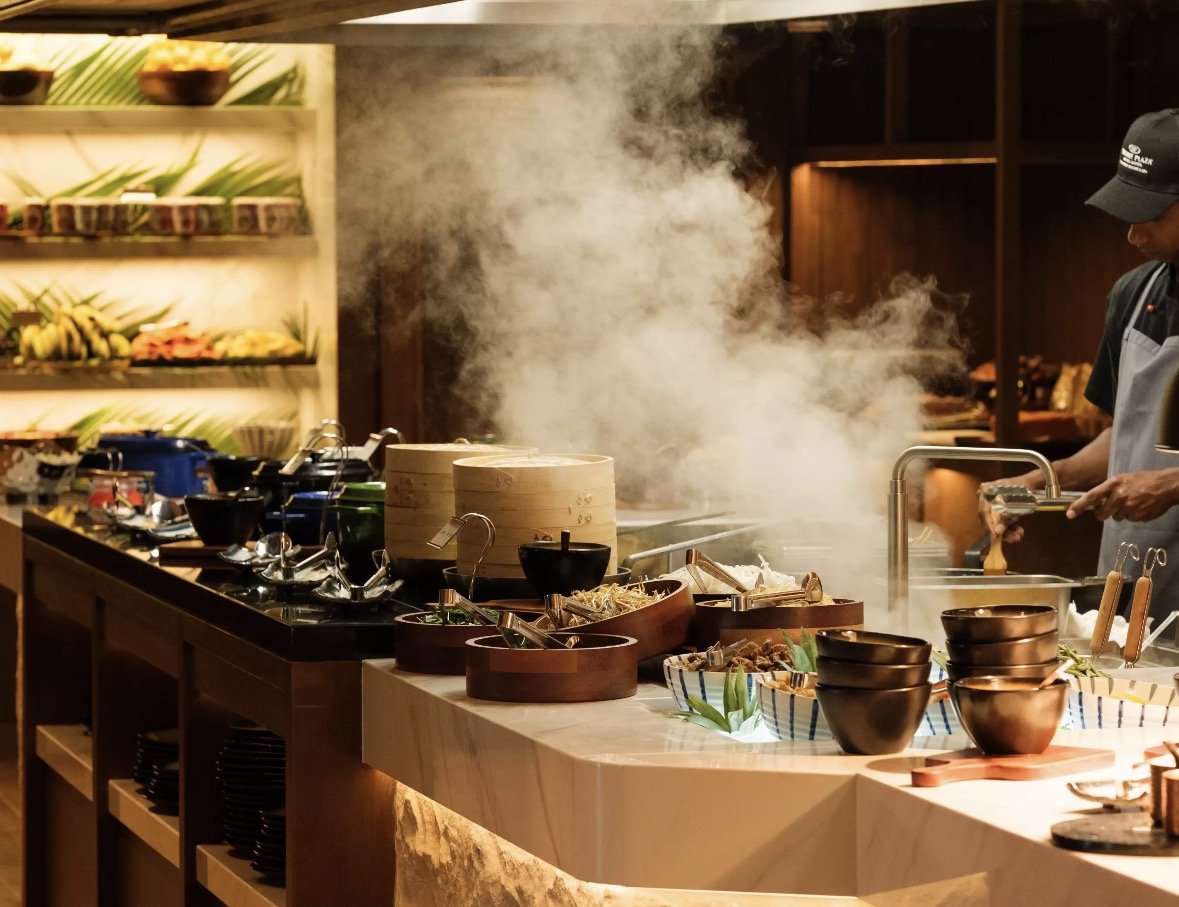 The buffet cooking station at Harvest