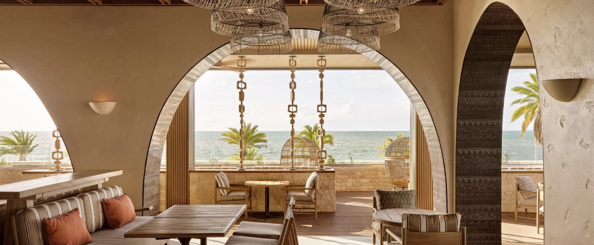 Urban Sugar’s arched interior and sea outlook
