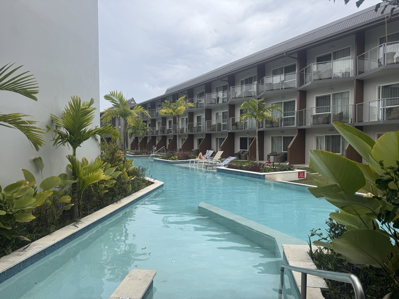View from outside our pool-access room across the water to the facing accommodation block