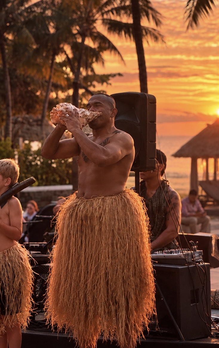 The evening ceremony by the beach. Edited photograph.