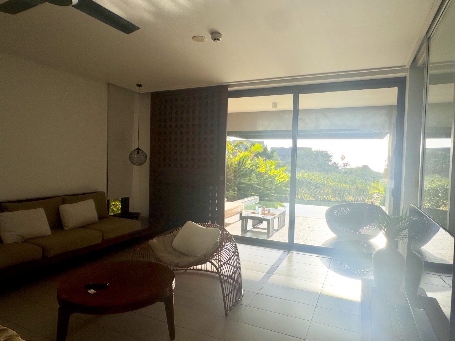 The lounge opens directly onto the covered terrace.